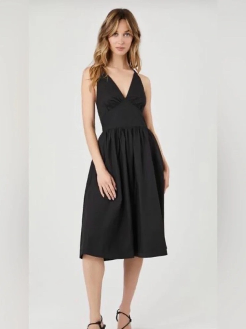 NWT Forever 21 Black Cotton Halter Fit & Flare Backless Midi Dress Size XL